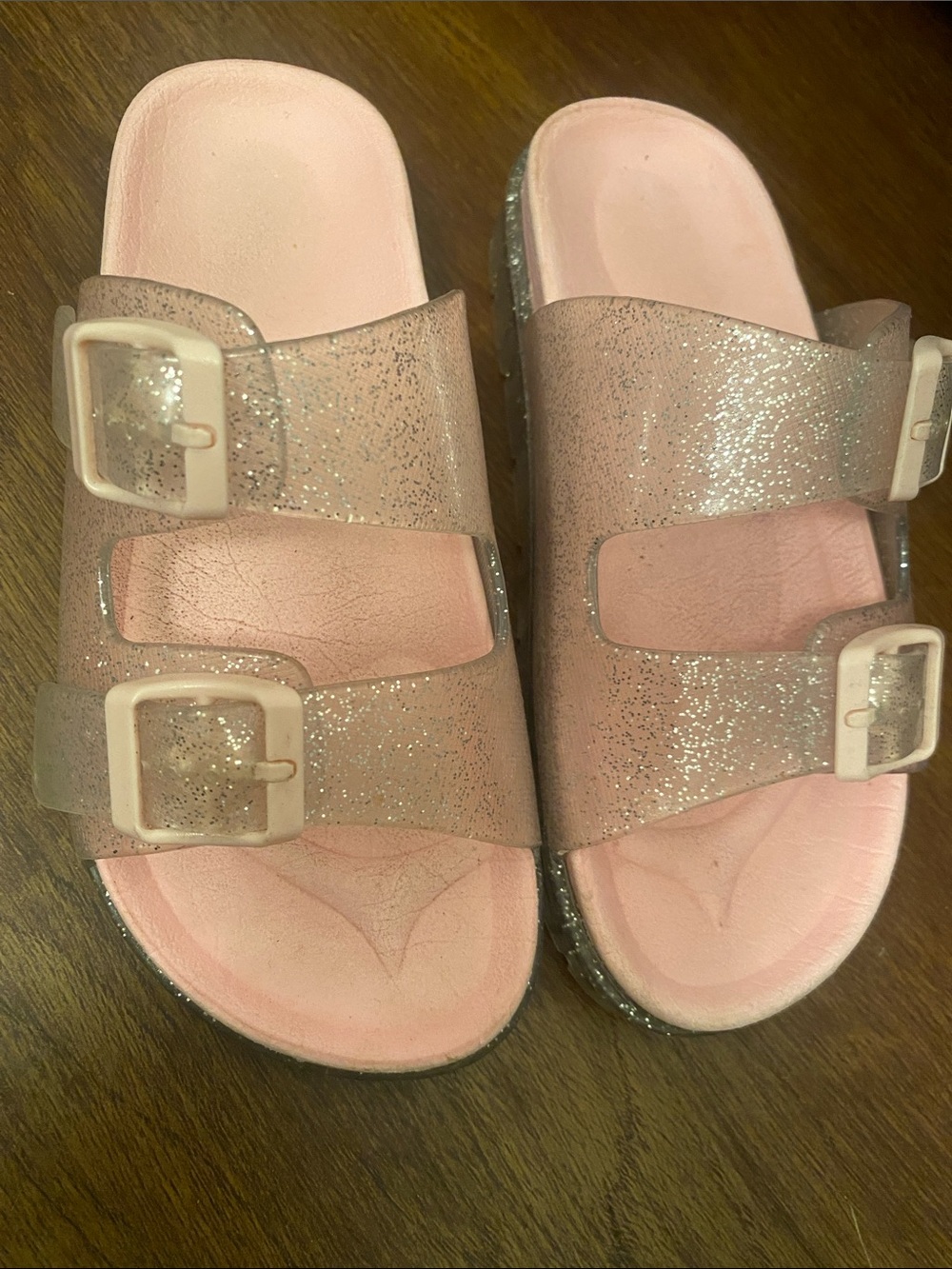 Girls' Glitter Pink Double-Buckle Slide Sandals